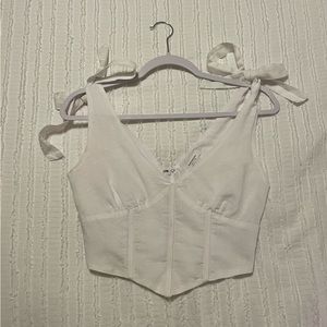 Peppermayo Parisian Life Linen Bustier Crop in White